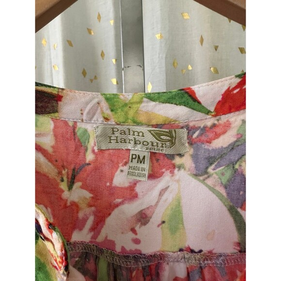 Palm Harbor Tropical Watercolor Leaves Quarte Button Pull Over Shirt Petite M - Picture 5 of 5